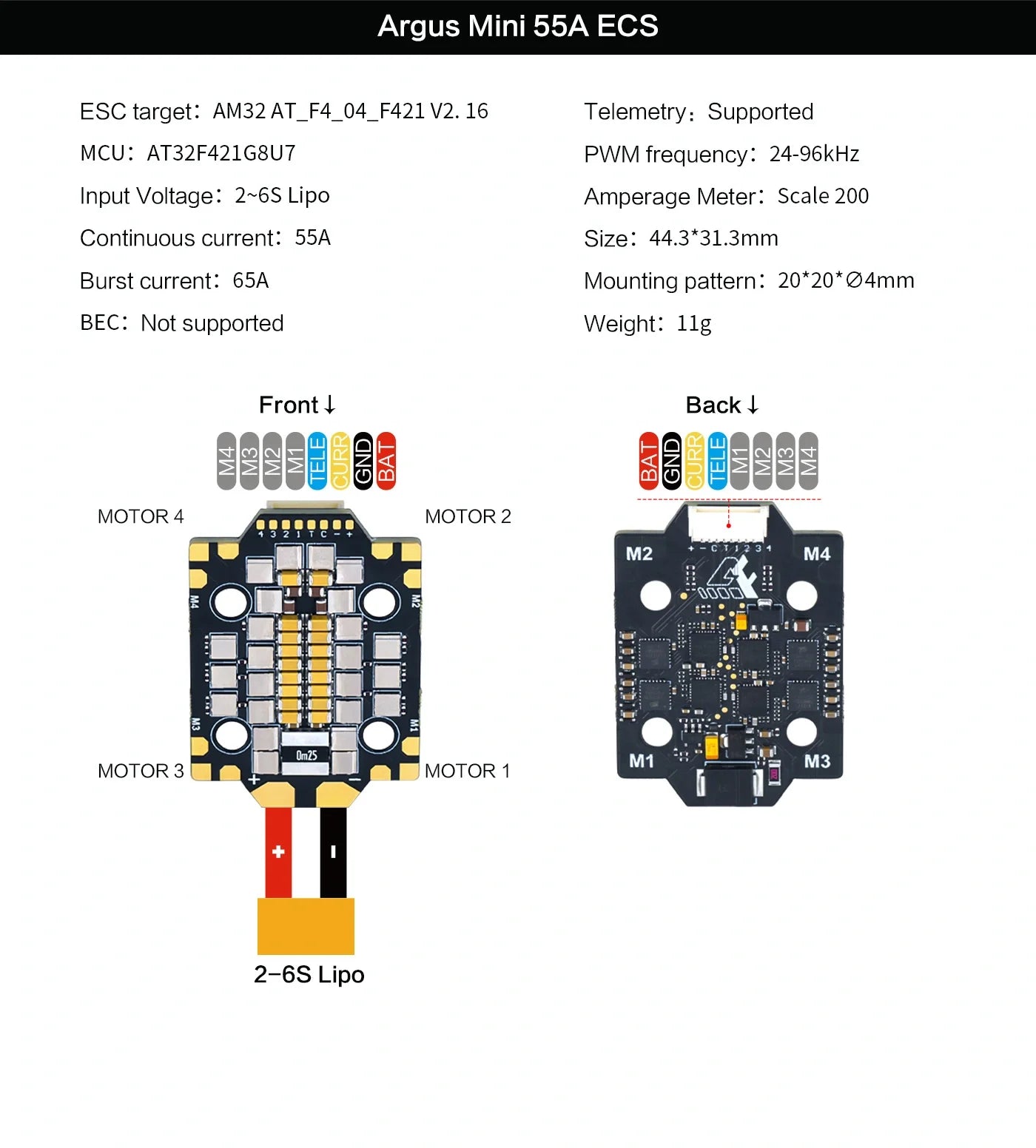 Axisflying ESC Argus Mini / 4-6s / 55A / AM32 / 20x20