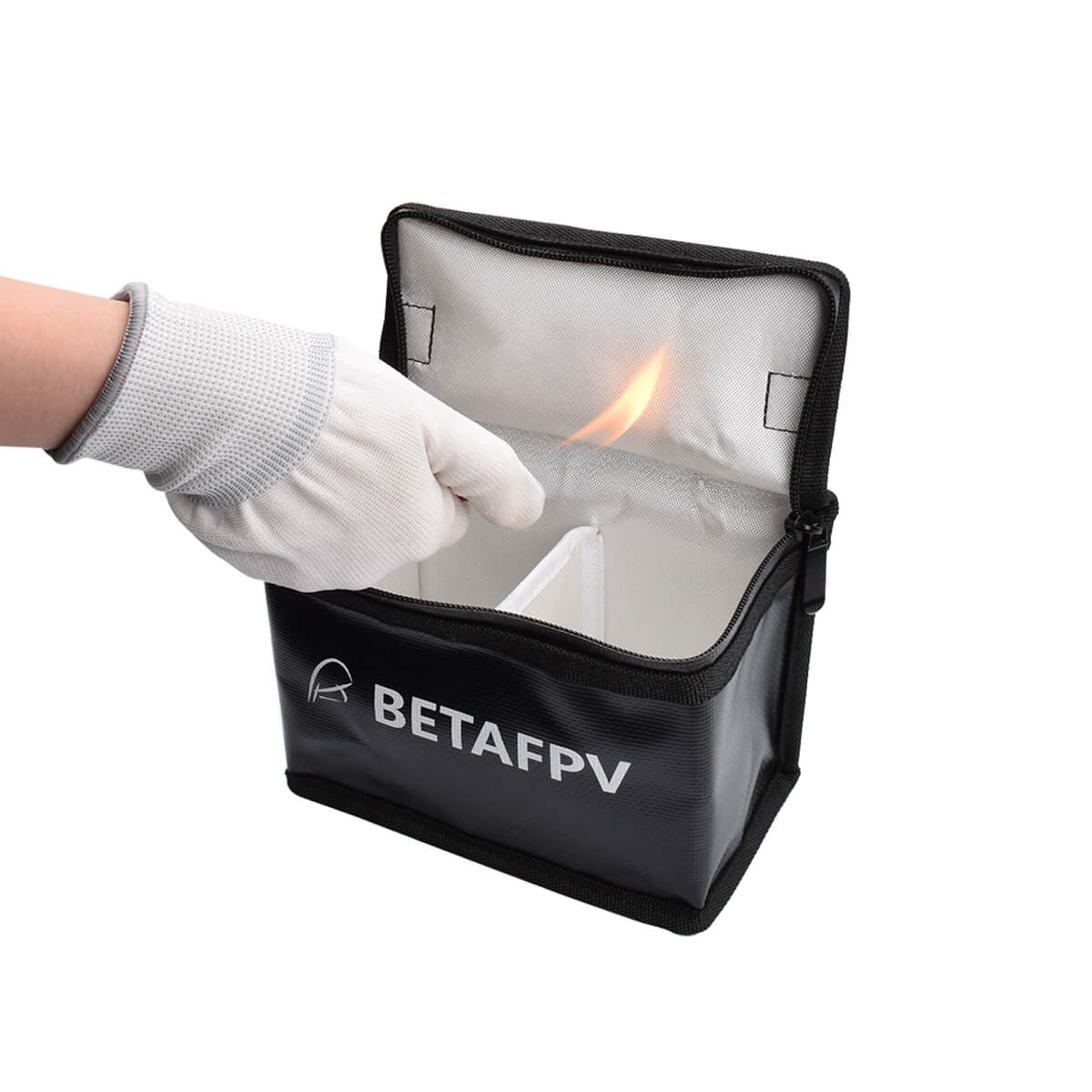 Bolsa ignifuga LiPo abierta con separador central y doble cremallera