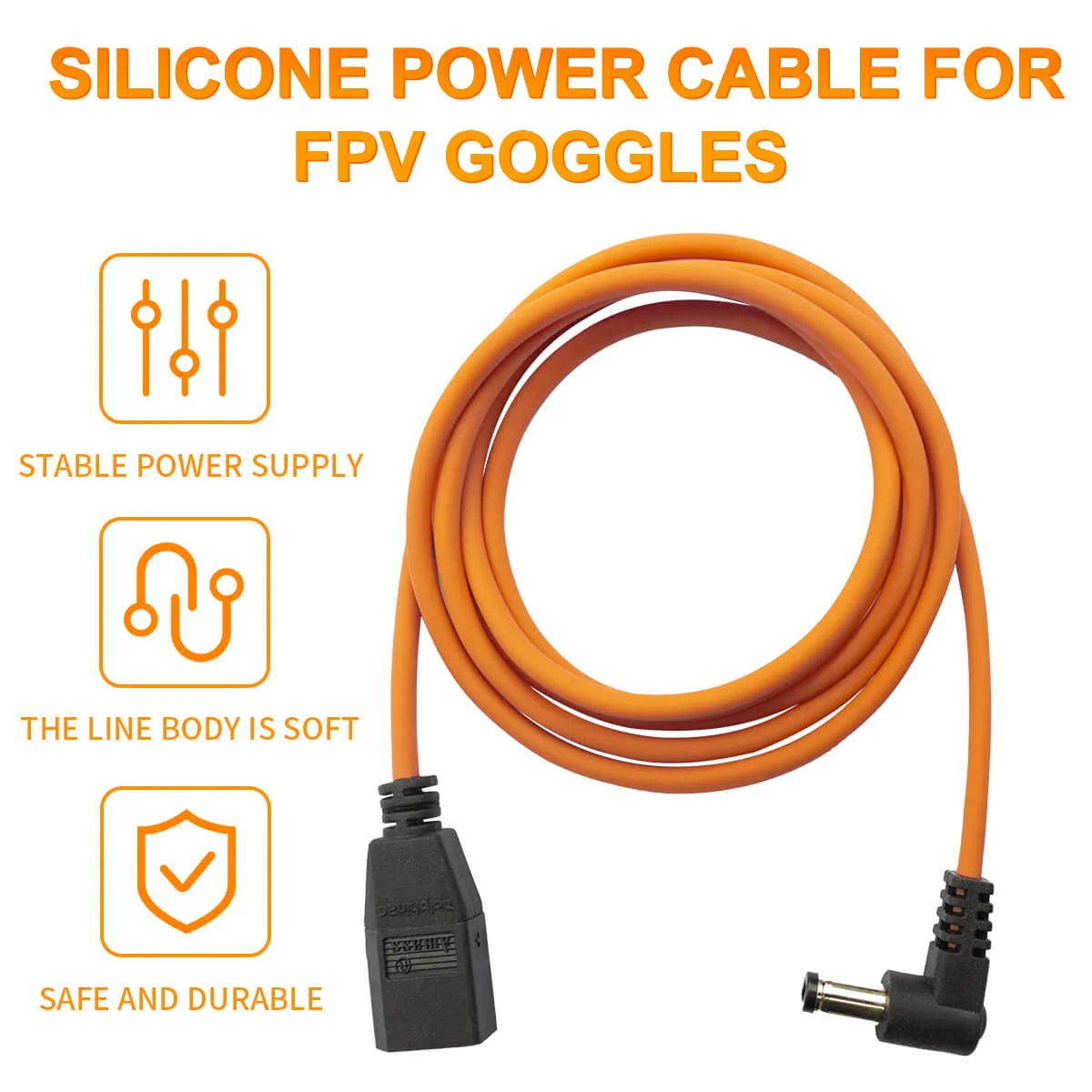 DolphinRC 1.25M FPV Goggles Silicone Power Cable (XT60 TO DC)