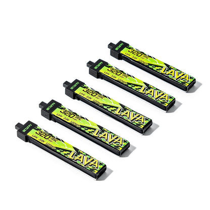 Batería BetaFPV LAVA II 1S de 320 mAh vista de perfil con conector BT2.0