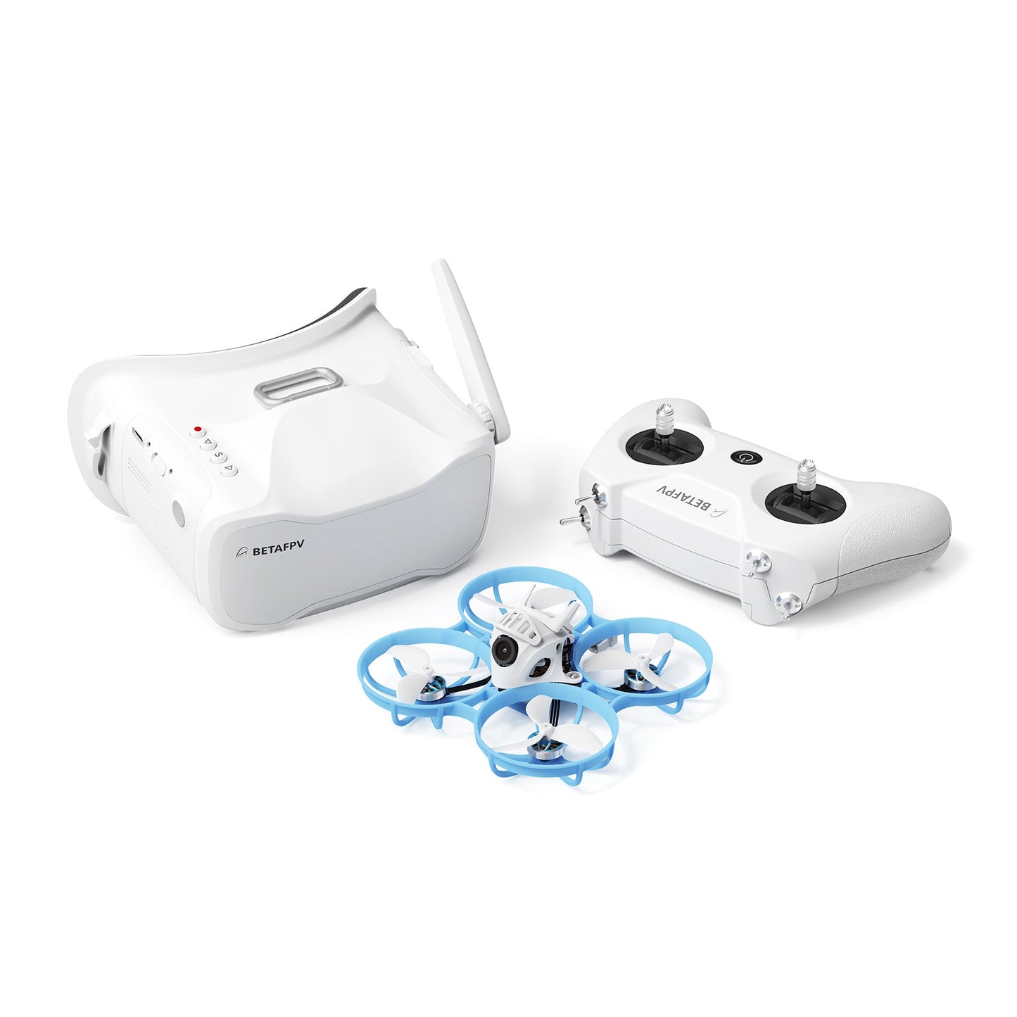 Contenido completo del kit de iniciacion FPV Meteor75 Pro visto desde arriba